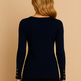 Chompa Silent Wealth llana de cuello en V - Azul marino