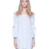 Vestido Camisero Off-Shoulder Celeste con Detalle de Lazos en las Mangas - Celeste