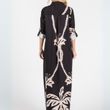 Vestido Maxi Theresa – Camisero Relajado Largo con Estampado Tropical - Negro y Beige