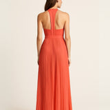 Vestido Plisado Falda Plisada Asimétrica y Lazo Ajustable en la Cintura - Coral