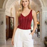 Top Tejido en Hilo Sedoso y Lurex en Vertical - Rojo