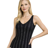 Top Tejido en Hilo Sedoso y Lurex en Vertical - Negro