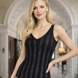 Top Tejido en Hilo Sedoso y Lurex en Vertical - Negro