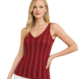 Top Tejido en Hilo Sedoso y Lurex en Vertical - Rojo