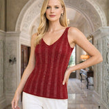 Top Tejido en Hilo Sedoso y Lurex en Vertical - Rojo