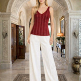 Top Tejido en Hilo Sedoso y Lurex en Vertical - Rojo