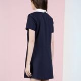 Vestido Corto Navy con Tableado en el Pecho - Azul y Blanco