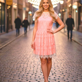 Vestido Anaranja Fosforescente con Encaje Beige - Anarajando