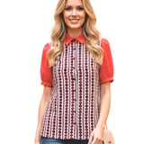 Blusa Blanca con Diseño de Cartas - Rojo y Negro