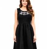 Vestido Corto Manga Cero Bordado con Lentejuelas - Negro