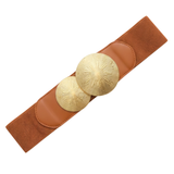 Correa Elástica con Hebilla Doble Circulo con Textura Lineal - Marrón