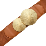 Correa Elástica con Hebilla Doble Circulo con Textura Lineal - Marrón