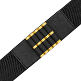 Correa Elástica con Hebilla Negra y Bordes Dorados - Negro