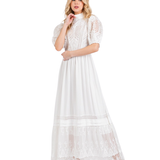 Vestido Maxi Erika – Largo de Encaje con Cuello Alto Romantic  – Blanco