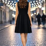 Vestido Corto Manga Cero Bordado con Lentejuelas - Negro