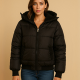 Casaca Puff Corta-Capucha Carnero - Negro