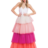Vestido Isabella - Largo Maxi con Falda Tul en Capas - Multicolor