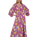 Vestido Marie - Largo Maxi Diseño de Flores - Morado