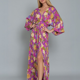 Vestido Marie - Largo Maxi Diseño de Flores - Morado