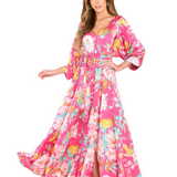 Vestido Flora - Largo Maxi Diseño de Flores - Rosado