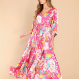 Vestido Flora - Largo Maxi Diseño de Flores - Rosado