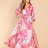 Vestido Flora - Largo Maxi Diseño de Flores - Rosado