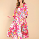 Vestido Flora - Largo Maxi Diseño de Flores - Rosado
