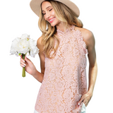 Blusa Chloé Sin Mangas de Encaje y Cuello Alto Dainty Noir para Mujer - Rosado