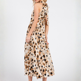 Vestido Midi Marisol - Plisado con Cuello Halter Safari Dots - Crema y Negro