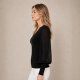 Chompa Cuello V con Brillo Manga Princesa Plisada - Negro