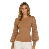 Chompa Cuello Redondo Manga de Franjas Estilo Princesa - Camel