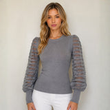 Chompa Cuello Redondo Manga de Franjas Estilo Princesa - Gris