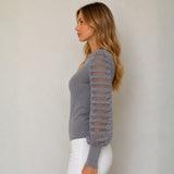 Chompa Cuello Redondo Manga de Franjas Estilo Princesa - Gris