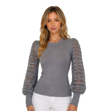 Chompa Cuello Redondo Manga de Franjas Estilo Princesa - Gris