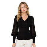 Chompa Cuello V con Brillo Manga Princesa Plisada - Negro