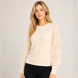 Chompa con Cuello Redondo y Mangas de Gasa Vintage - Crema