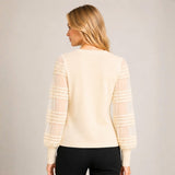 Chompa con Cuello Redondo y Mangas de Gasa Vintage - Crema