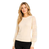 Chompa con Cuello Redondo y Mangas de Gasa Vintage - Crema