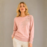 Chompa Cuello Redondo con Bordado de Flores - Rosado