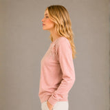 Chompa Cuello Redondo con Bordado de Flores - Rosado