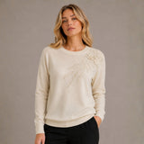 Chompa Cuello Redondo con Bordado de Flores - Crema