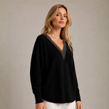Chompa Cuello V Estilo Murciélago - Negro