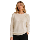 Chompa Cuello Redondo con Bordado de Flores - Crema