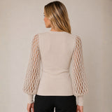 Chompa Cuello Redondo Manga de Rombos Princesa - Crema