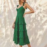 Vestido Rachel - Midi de Algodón Eyelet con Volantes y Diseño de Gracia Botánica para Mujeres - Verde Bosque