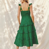 Vestido Rachel - Midi de Algodón Eyelet con Volantes y Diseño de Gracia Botánica para Mujeres - Verde Bosque