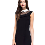 Vestido Corto con Cuello Blanco y Detalle de Encaje en el Escote - Negro