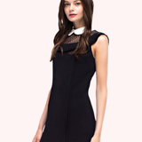 Vestido Corto con Cuello Blanco y Detalle de Encaje en el Escote - Negro