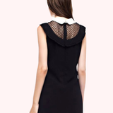 Vestido Corto con Cuello Blanco y Detalle de Encaje en el Escote - Negro