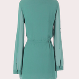 Vestido Corto de Gasa con Manga Larga y Cintura Ajustable - Verde